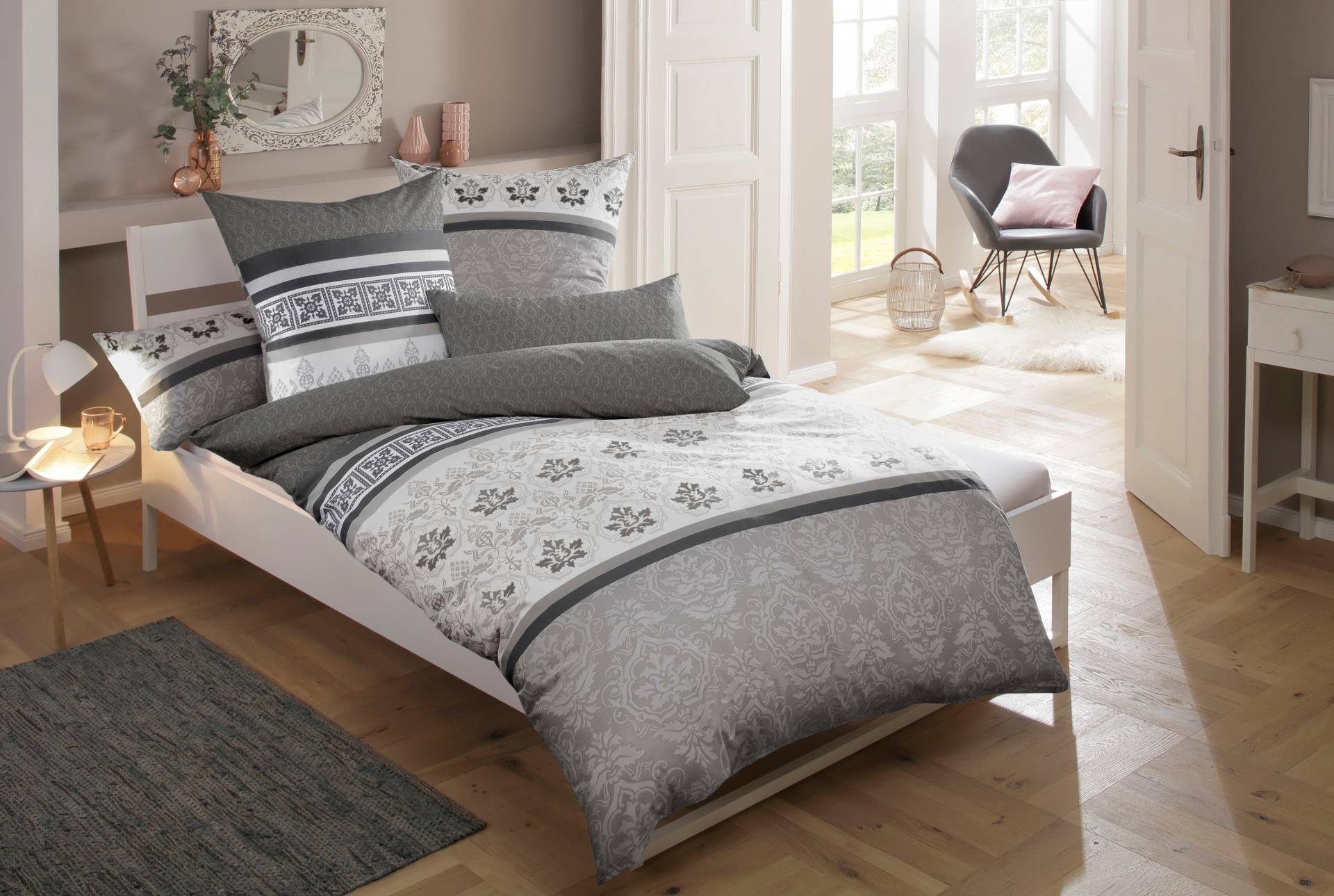 Home affaire Bettwäsche "Cremona in Renforcé, Biber (Flanell) und PolyCotton Qualität, romantisch, verspielte Ornamente, geeignet im Winter & Sommer, Landhausstil", (2 tlg.) von home affaire