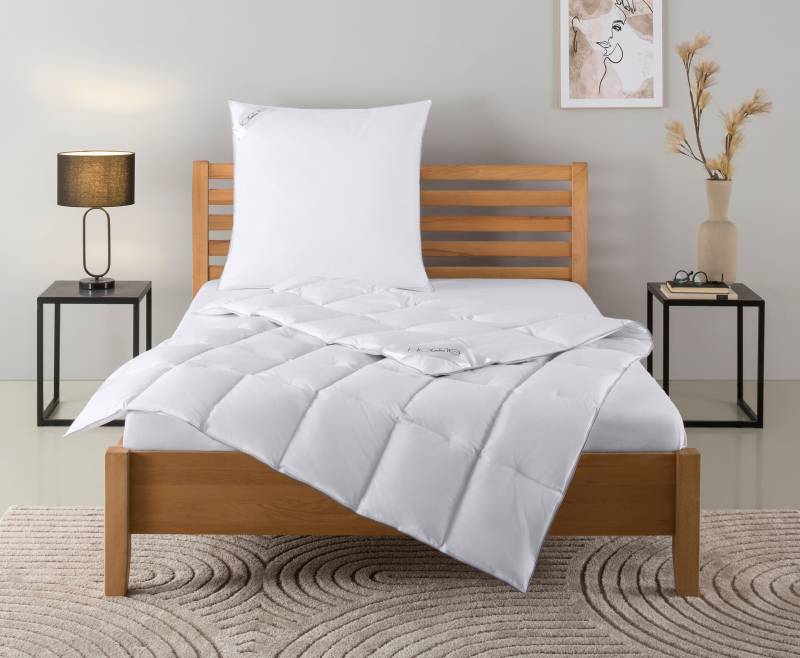 Home affaire Daunenbettdecke + Kopfkissen "TAMINS, Bettdecke 135x200 cm und 155x220 cm, 2-tlg." Set mit Kissen 40x80 cm, 80x80 cm, Sommer, Winter, Made in Germany von home affaire