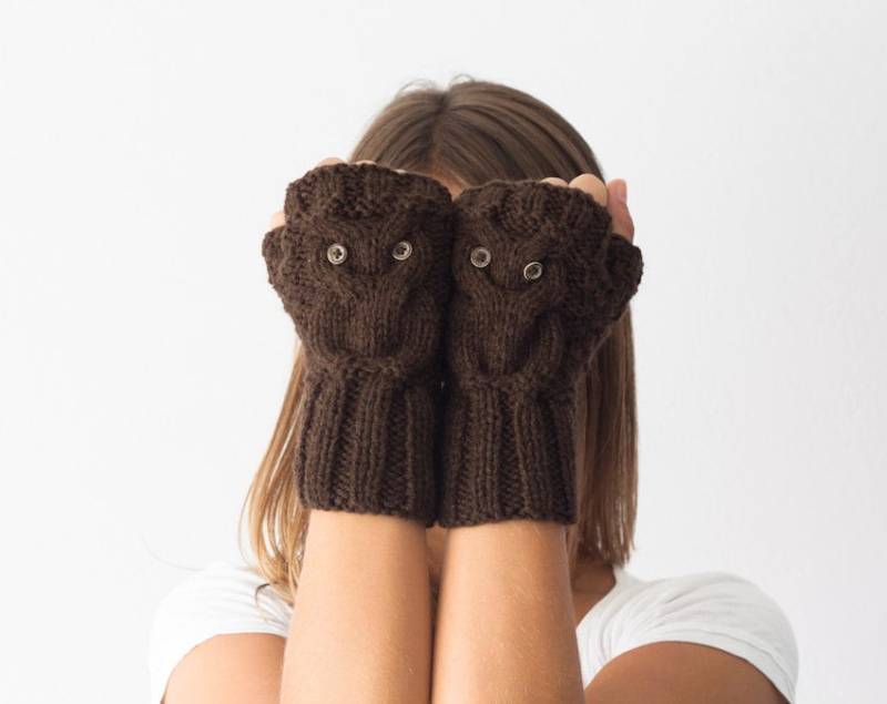 Braune Eule Fingerlose Handschuhe Pulswärmer Texting Fäustlinge Handgestrickte Halbe Finger Gestrickte von homelab