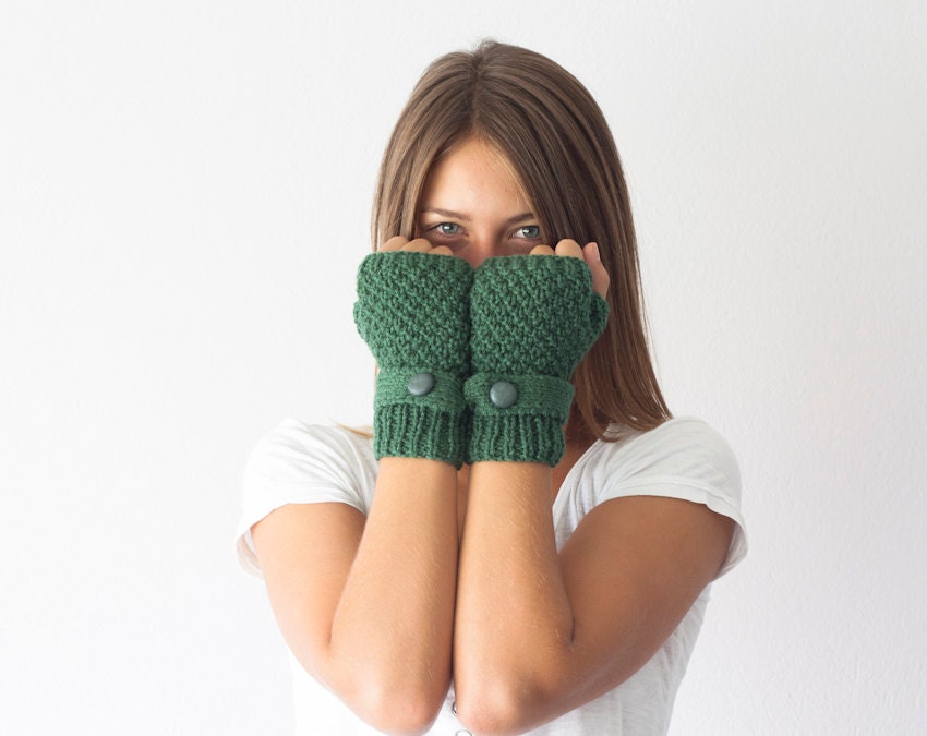 Sales Grüne Strickhandschuhe Mit Riemen Und Knopf Fingerlose Handschuhe Halbe Finger Pulswärmer Strick Damenhandschuhe von homelab