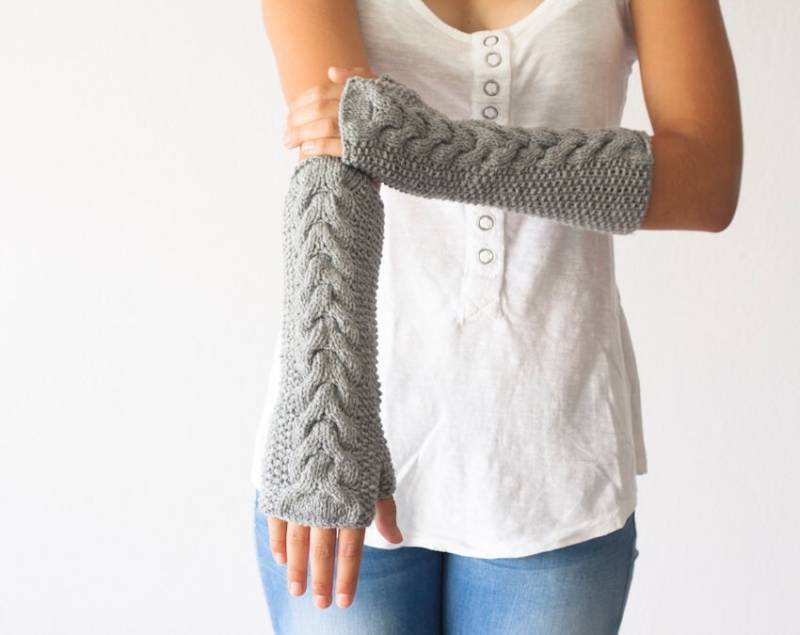 Sales Handgestrickte Graue Zopfstulpen Lange Fingerlose Handschuhe Damenhandschuhe Halbfingerhandschuhe Geschenk Unter 40 von homelab