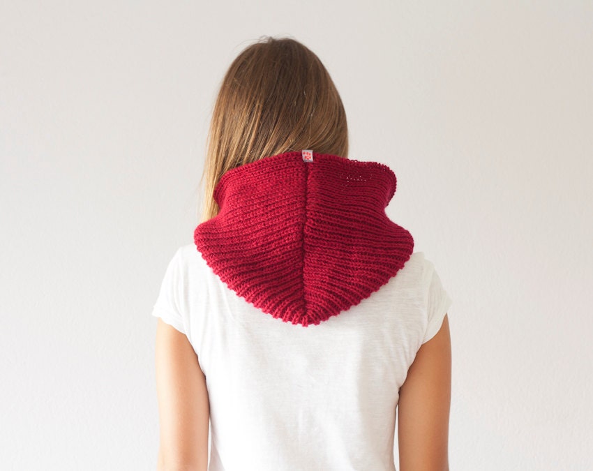 Umsatz Strick Kapuze Loop in Rot Halswärmer Schal Kragen Mit von homelab