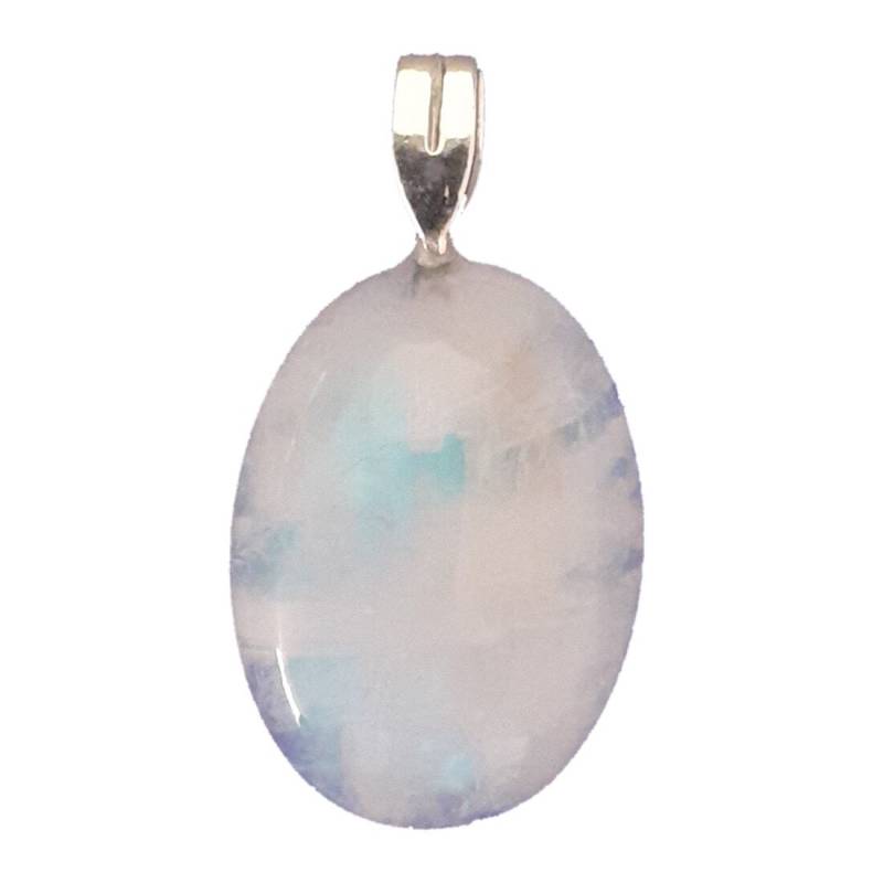Regenbogen Mondstein - Weißer Labradorit Anhänger, Schöner Edelstein Cabochon Schmuck Ketten-Anhänger Mit Fester Silber-Öse von hometrendsandmore