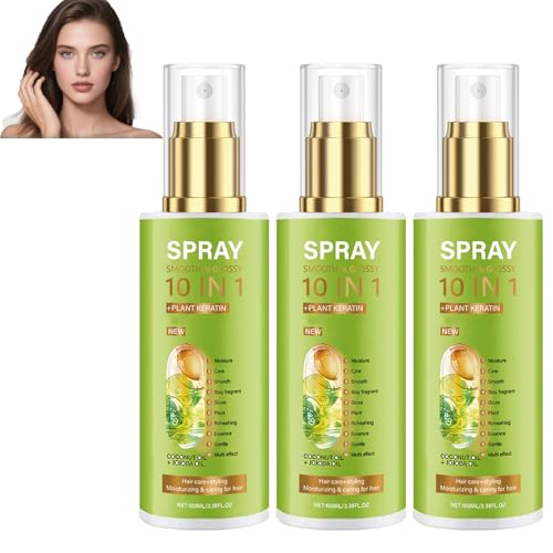 10-in-1-Glätte- und Glanzspray für krauses, trockenes Haar, Leave-In-Conditioner-Spray für Weichheit und Kämmbarkeit, Hitzeschutz, Anti-Frizz, Entwirrer, fördert das Wachstum, stärkt das Haar (3pcs) von homomdy