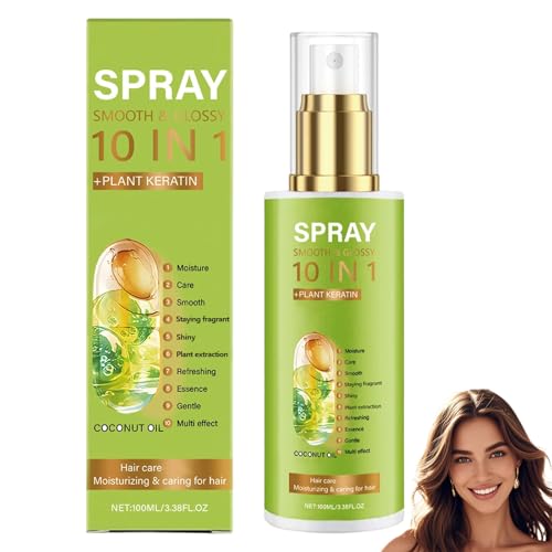 10-in-1-Glätte- und Glanzspray für krauses, trockenes Haar, Leave-In-Conditioner-Spray für weicheres und glänzenderes Haar, erfrischende und nicht fettende Formel, reduziert Haarausfall (1pcs) von homomdy