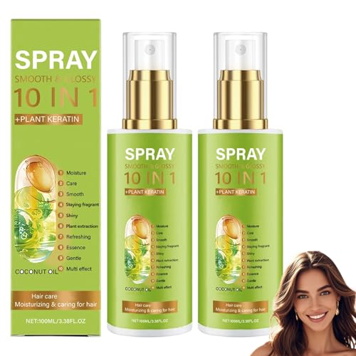 10-in-1-Glätte- und Glanzspray für krauses, trockenes Haar, Leave-In-Conditioner-Spray für weicheres und glänzenderes Haar, erfrischende und nicht fettende Formel, reduziert Haarausfall (2pcs) von homomdy