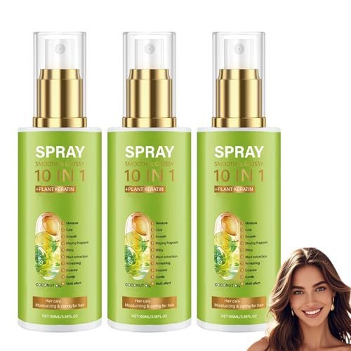 10-in-1-Glätte- und Glanzspray für krauses, trockenes Haar, Leave-In-Conditioner-Spray für weicheres und glänzenderes Haar, erfrischende und nicht fettende Formel, reduziert Haarausfall (3pcs) von homomdy