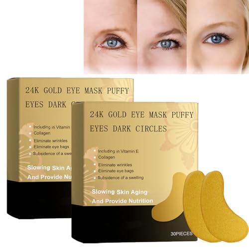24K Under Eye Treatment Masks, 24k Gold Eye Masks Puffy Eyes, Anti-Aging-Augenserummasken, nährende Feuchtigkeitspflege, Anti-Falten-Pflaster für die Haut, Augenpatches für Frauen und Männer (2pcs) von homomdy