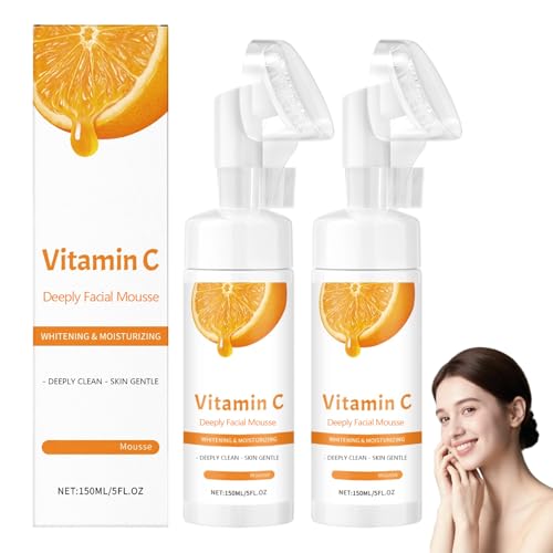 Gesichtsreinigungsmousse mit Silikon-Massagebürste, schäumender Gesichtsreiniger mit Vitamin C, Make-up-Entferner für Gesicht und Augen, feuchtigkeitsspendende und aufhellende Haut (2pcs) von homomdy