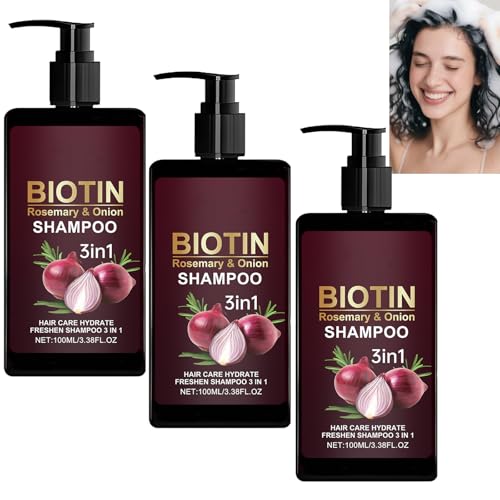 Haarwuchs-Shampoo mit Zwiebeln und Rosmarin, nährendes Shampoo für dünner werdendes Haar bei Männern und Frauen, gegen Haarausfall, reinigt und spendet Feuchtigkeit, verbessert krauses Haar (3pcs) von homomdy