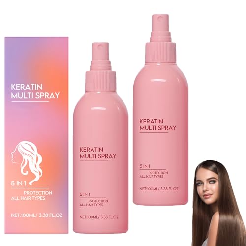 Keratin-Haarspray, 5-in-1-Feuchtigkeitsspendendes Leave-In-Conditioner-Spray, nährt und repariert trockenes, strapaziertes Haar, wirkt krausem Haar entgegen, entwirrt und glättet das Haar (2pcs) von homomdy