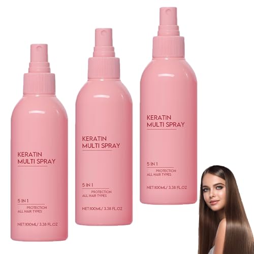 Keratin-Haarspray, 5-in-1-Feuchtigkeitsspendendes Leave-In-Conditioner-Spray, nährt und repariert trockenes, strapaziertes Haar, wirkt krausem Haar entgegen, entwirrt und glättet das Haar (3pcs) von homomdy