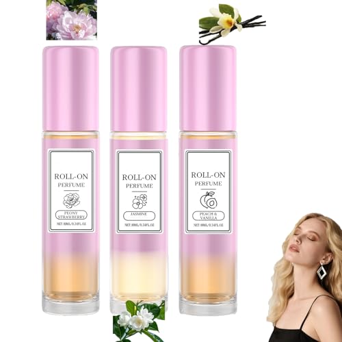 Parfüm für Damen, Roller-On-Parfüm, lang anhaltender, erfrischender Duft mit blumigen und fruchtigen Noten, praktisch zum Mitnehmen, bezauberndes Damen-Duftöl, sanfte Düfte (3pcs) von homomdy