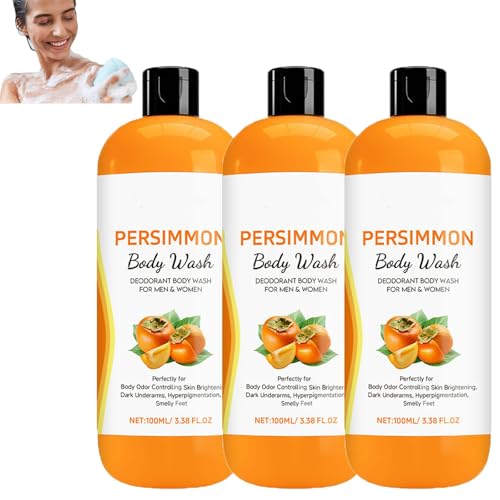 Persimmon-Duschgel zur Geruchskontrolle, natürliches Deodorant, tiefenreinigend und feuchtigkeitsspendend, frischerer Duft, sanfter Inhaltsstoff aus Persimmon-Extraktionsöl für Frauen (3pcs) von homomdy
