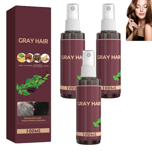 Pflanzen-Grauhaarspray, Pflanzen-Serum-Haarspray, Haarverdunkelungsspray, Verdunkelungs-Conditioner, Nährende Pflege, Natürliches und feuchtigkeitsspendendes Spray für Männer und Frauen (3pcs) von homomdy