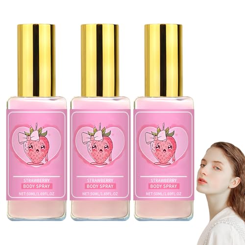 Pink Tear Body Mist, erfrischendes Erdbeer-Body-Milk-Mist-Spray, Erdbeer-Parfüm für Frauen, lang anhaltender Duft, feuchtigkeitsspendend, leicht, erfrischender Duft, für viele Gelegenheiten (3pcs) von homomdy