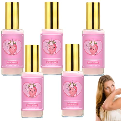 Erdbeer-Körperspray, Erfrischendes Erdbeer-Körpermilchspray, lang anhaltendes Duftspray für Frauen, pflegt Körper und Haar mit erfrischendem Duft, feuchtigkeitsspendend, leicht (5pcs) von homomdy