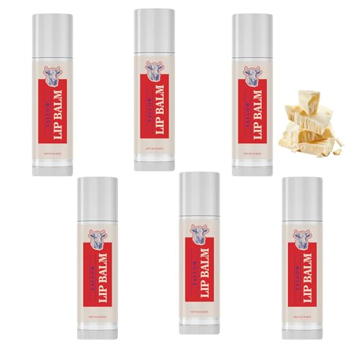 Talg-Lippenbalsam, langanhaltende Pflege, feuchtigkeitsspendende Pflege für trockene, rissige Lippen, Lippenreparatur, Linderung feiner Linien, natürlich, sanfter und beruhigend,Frauen & Männer (6pcs) von homomdy