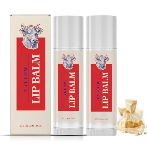 Talg-Lippenbalsam, langanhaltende Pflege, feuchtigkeitsspendende Pflege für trockene, rissige Lippen, Lippenreparatur, Linderung feiner Linien, natürlich, sanfter und beruhigend,Frauen & Männer (2pcs) von homomdy