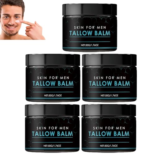 Talgbalsam gegen Falten für Männer,Rindertalgbalsam zur Reparatur geschädigter trockener Haut, Feuchtigkeitscreme für Tag und Nacht, spendet Feuchtigkeit und pflegt trockene Haut, nicht fettend (5pcs) von homomdy