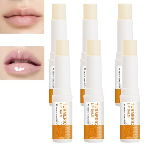 Turmeric Lip Balm for Dried and Cracked Lips,Kurkuma-Lippen aufhellung für dunkle Lippen, Reduzierung von Lippenfältchen, sanfte Feuchtigkeitsversorgung, ausgleichend, stumpfe dunkle Lippen (6pcs) von homomdy