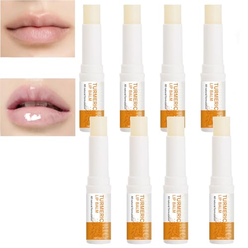 Turmeric Lip Balm for Dried and Cracked Lips,Kurkuma-Lippen aufhellung für dunkle Lippen, Reduzierung von Lippenfältchen, sanfte Feuchtigkeitsversorgung, ausgleichend, stumpfe dunkle Lippen (8pcs) von homomdy