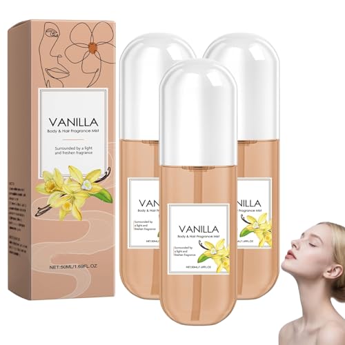 Vanille-Parfüm, Vanille-Parfümspray für Haare und Körper, lang anhaltender Duft, Deodorant-Spray für Damen, feuchtigkeitsspendend und erfrischend, tragbarer Mehrzweck-Nebelduft, Reisegröße (3pcs) von homomdy