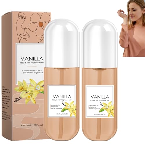 Vanille-Parfümspray, Vanille-Duftnebel für Körper und Haare, lang anhaltendes, leicht duftendes Haarpflege-Körperspray für Frauen, erfrischender und feuchtigkeitsspendender Hautnebel (2pcs) von homomdy