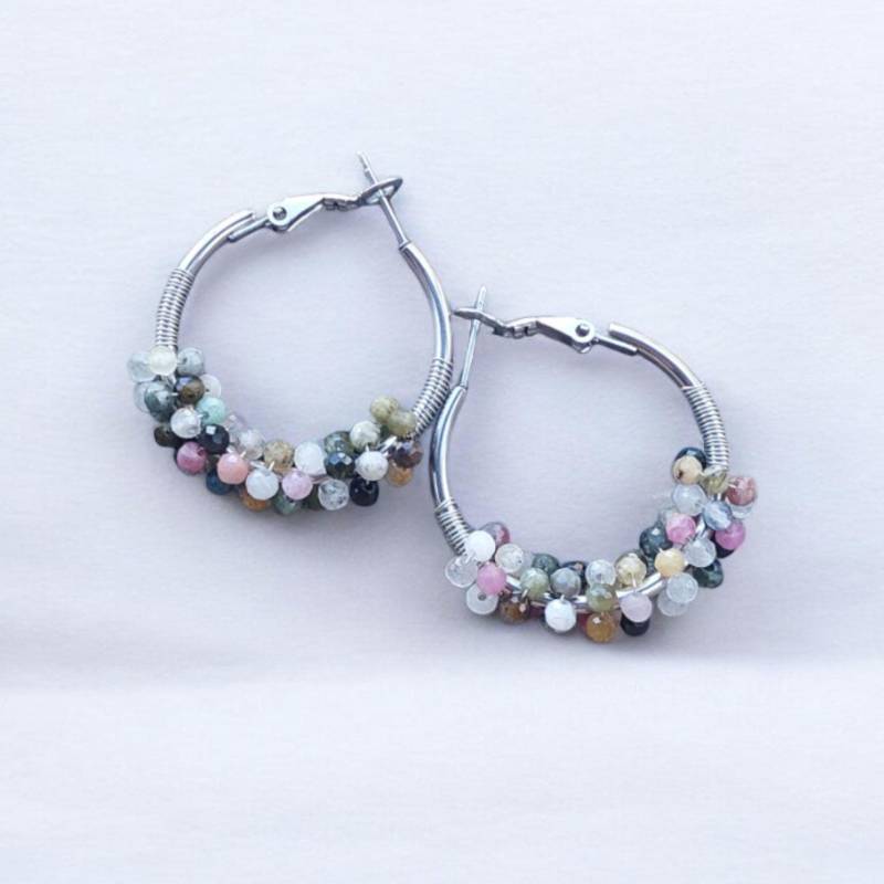 Creolen Mit Turmalin-Perlen - Edelstahl Ohrringe Handgemacht | Bunte Edelstein-Ohrringe Geschenkidee Für Sie von hondgmochterSchmuck