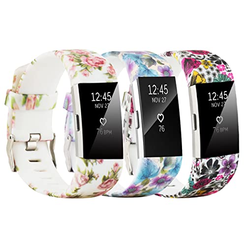 honecumi [3 Pack] Kompatibel mit Fitbit Charge 2 Armband für Damen Herren, Silikon Ersatzarmband Buntes Klassisch Verstellbares Sport Uhrenarmband Ersatz für Charge 2 Wechselbänder - Große Größe von honecumi