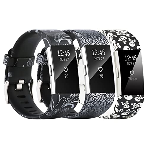 [3 Pack] Kompatibel mit Fitbit Charge 2 Armband für Damen Herren, Silikon Ersatzarmband Buntes Klassisch Verstellbares Sport Uhrenarmband Ersatz für Charge 2 Wechselbänder - Kleine Größe von honecumi