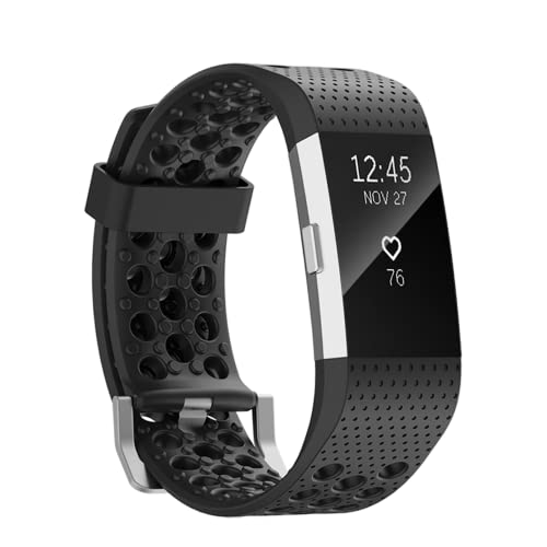 honecumi Armbänder Kompatibel mit Fitbit Charge 2 Ersatzarmband Damen Herren, Weiches Silikon Klassisches verstellbares Sport Wechselarmband Zubehör Stilvolles Armband, Groß/Schwarz von honecumi