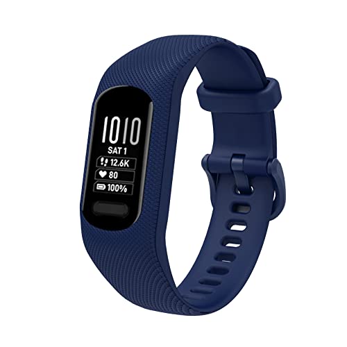 honecumi Armbänder Kompatibel mit Garmin vivosmart 5 Ersatzarmband Damen Herren, Weiches Silikon Klassisches verstellbares Sport Wechselarmband Zubehör Stilvolles Armband，Groß/Navy von honecumi