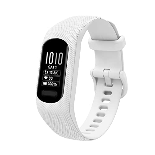 honecumi Armbänder Kompatibel mit Garmin vivosmart 5 Ersatzarmband Damen Herren, Weiches Silikon Klassisches verstellbares Sport Wechselarmband Zubehör Stilvolles Armband，Klein/Weiß von honecumi