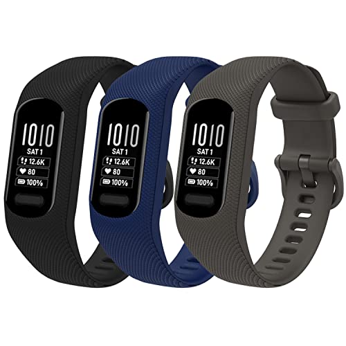 honecumi Armbänder Kompatibel mit Garmin vivosmart 5 Ersatzarmband Damen Herren, Weiches Silikon Klassisches verstellbares Sport Wechselarmband Zubehör Stilvolles Armband,Schwarz/Navy/Grau von honecumi