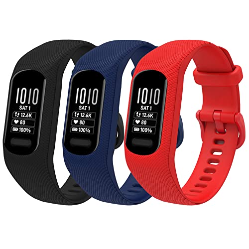 honecumi Armbänder Kompatibel mit Garmin vivosmart 5 Ersatzarmband Damen Herren, Weiches Silikon Klassisches verstellbares Sport Wechselarmband Zubehör Stilvolles Armband,Schwarz/Navy/Rot von honecumi