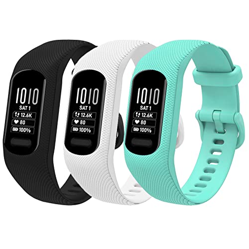 honecumi Armbänder Kompatibel mit Garmin vivosmart 5 Ersatzarmband Damen Herren, Weiches Silikon Klassisches verstellbares Sport Wechselarmband Zubehör Stilvolles Armband,Schwarz/Weiß/Cyan von honecumi