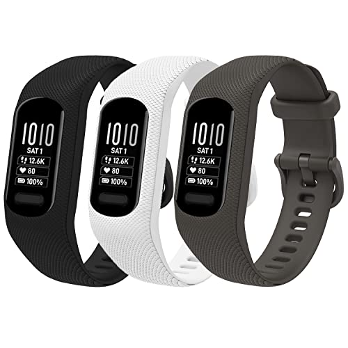 honecumi Armbänder Kompatibel mit Garmin vivosmart 5 Ersatzarmband Damen Herren, Weiches Silikon Klassisches verstellbares Sport Wechselarmband Zubehör Stilvolles Armband,Schwarz/Weiß/Grau von honecumi