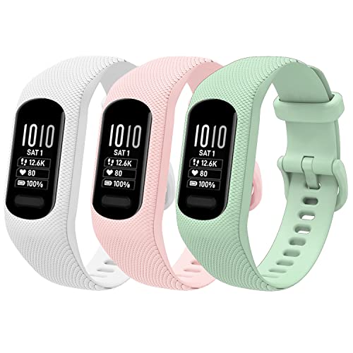 honecumi Armbänder Kompatibel mit Garmin vivosmart 5 Ersatzarmband Damen Herren, Weiches Silikon Klassisches verstellbares Sport Wechselarmband Zubehör Stilvolles Armband,Weiß/Rosa/Hellgrün von honecumi