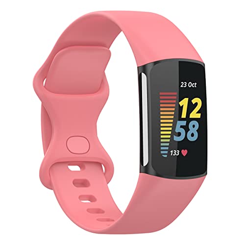 honecumi Armband Ersatz für Fitbit Charge 5 Aktivitäts-Tracker Silikon Ersatzarmband, Sport Einstellbar Uhrenarmband für Charge 5 Damen Herren- Koralle, Kleine von honecumi