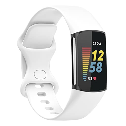 honecumi Armband Ersatz für Fitbit Charge 5 Aktivitäts-Tracker Silikon Ersatzarmband, Sport Einstellbar Uhrenarmband für Charge 5 Damen Herren- Weiß, Kleine von honecumi