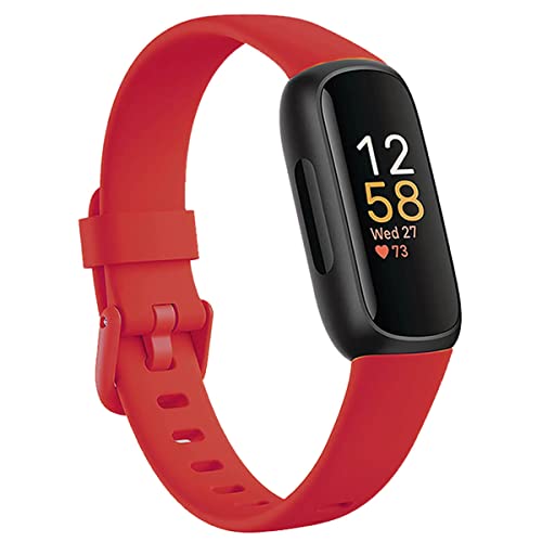 honecumi Armband Kompatibel mit Fitbit Inspire 3 Smart Watch Ersatz Armbänder für Damen Herren, Inspire 3 Silikon Strap Buntes Klassisch Verstellbares Sport Band Zubehör - Groß,Rot von honecumi