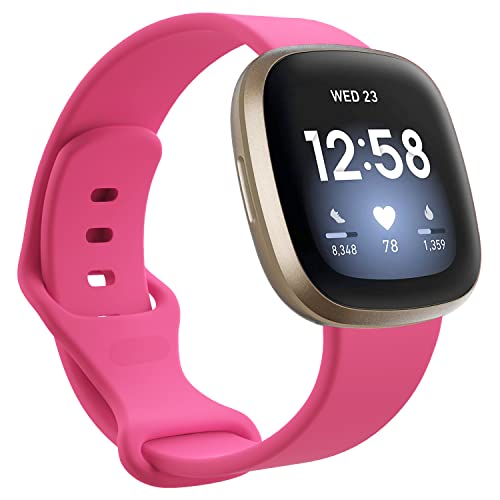 honecumi Armband Kompatibel mit Fitbit Sense/Versa 3 Smart Watch Ersatz Armbänder für Damen Herren, Versa 3 Silikon Strap Buntes Klassisch Verstellbares Sport Band Zubehör - Groß,Tiefes Rosa von honecumi