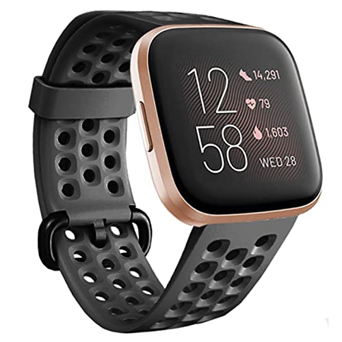 honecumi Armband Kompatibel mit Fitbit Versa 2/Versa Smart Watch Ersatz Armbänder Band für Damen Herren, Versa 2 Silikon Strap Buntes Klassisch Verstellbares Sport Band Zubehör - Groß,Schwarz von honecumi