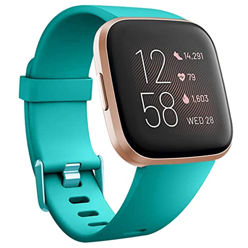 honecumi Armband Kompatibel mit Fitbit Versa 2/Versa Smart Watch Ersatz Armbänder Band für Damen Herren, Versa 2 Silikon Strap Buntes Klassisch Verstellbares Sport Band Zubehör - Kleine,Cyan von honecumi