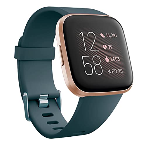 honecumi Armband Kompatibel mit Fitbit Versa 2/Versa Smart Watch Ersatz Armbänder Band für Damen Herren, Versa 2 Silikon Strap Buntes Klassisch Verstellbares Sport Band Zubehör - Kleine,Dunkelgrün von honecumi