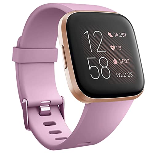 honecumi Armband Kompatibel mit Fitbit Versa 2/Versa Smart Watch Ersatz Armbänder Band für Damen Herren, Versa 2 Silikon Strap Buntes Klassisch Verstellbares Sport Band Zubehör - Kleine,Helles Lila von honecumi