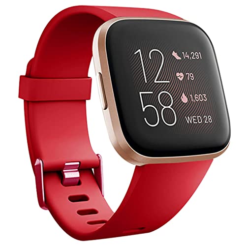 honecumi Armband Kompatibel mit Fitbit Versa 2/Versa Smart Watch Ersatz Armbänder Band für Damen Herren, Versa 2 Silikon Strap Buntes Klassisch Verstellbares Sport Band Zubehör - Kleine,Rot von honecumi