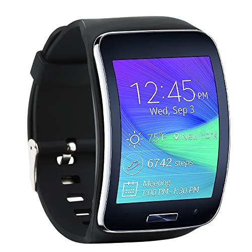 honecumi Armband Kompatibel mit Samsung Galaxy Gear S Sm-R750 Smart Watch Ersatz Armbänder für Damen Herren, R 750 Silikon Strap Buntes Klassisch Verstellbares Sport Band Zubehör -Schwarz von honecumi