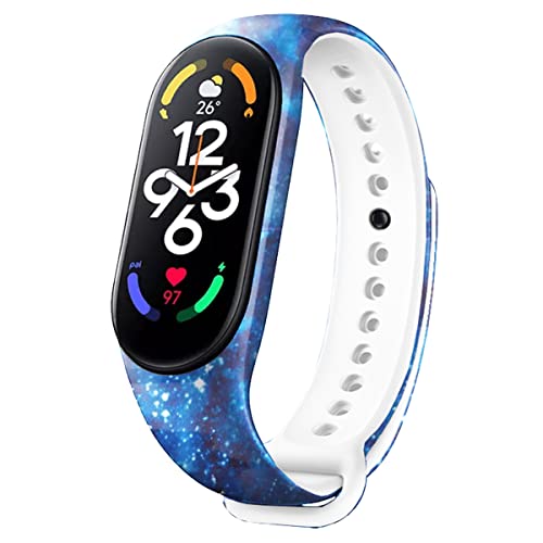 honecumi Armband Kompatibel mit Xiaomi Mi Band 7 Smart Watch Ersatz Armbänder für Damen Herren, Mi 7 Silikon Strap Buntes Klassisch Verstellbares Sport Uhrenarmband Zubehör,Blauer Sternenhimmel von honecumi